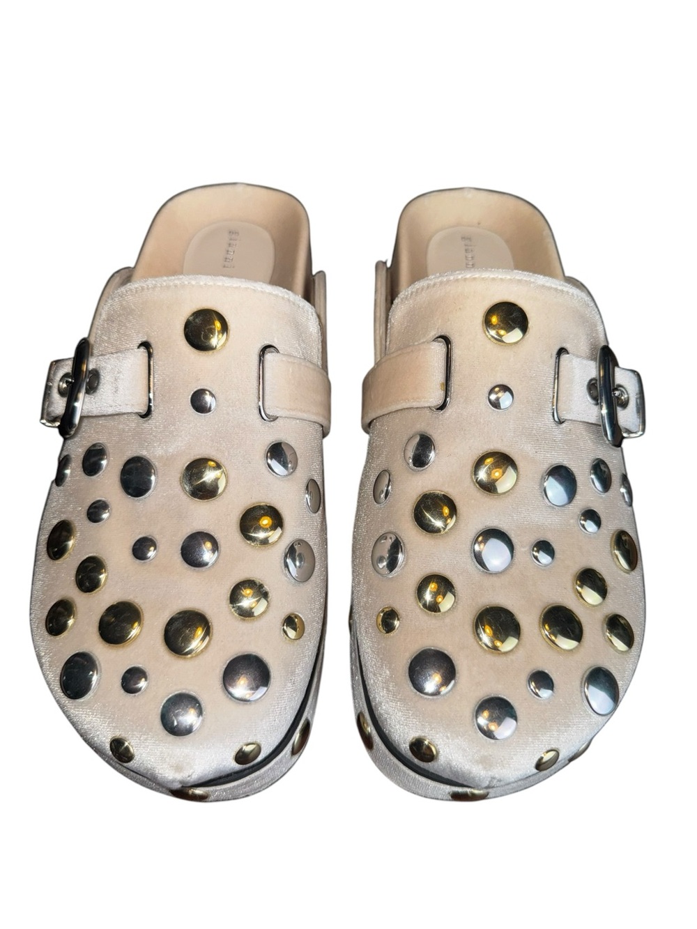 NWOB Gianni Bini Oddie Velvet Studded Platform Clogs Boho Mules Cream Sz 10